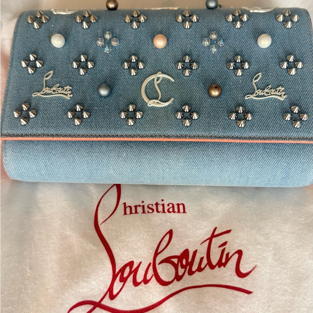 Christian Louboutin Denim Studded Cluth Crossbody Bag